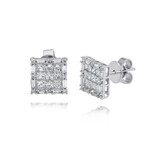14K White Gold Diamond Stud Earrings // New