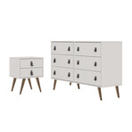 Amber Double Wide Dresser + Nightstand // Faux Leather Button Handles // Set of 2 (White)