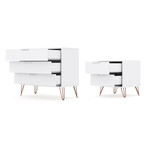 Rockefeller Mid Century Modern Dresser + Nightstand // Set of 2 (White)