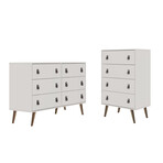 Amber Double Wide + Tall Dresser // Faux Leather Button Handles // Set of 2 (White)