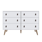 Amber Double Wide Dresser + Nightstand // Faux Leather Button Handles // Set of 2 (White)