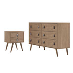 Amber Double Wide Dresser + Nightstand // Faux Leather Button Handles // Set of 2 (White)