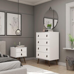 Amber Tall Dresser + Nightstand Set // Faux Leather Button Handles (White)