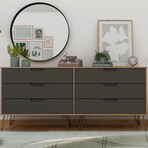 Rockefeller 6-Drawer Double Low Dresser + Metal Legs (Black)