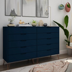 Rockefeller 10-Drawer Double Tall Dresser with Metal Legs