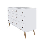 Amber Double Dresser + Faux Leather Handles (White)