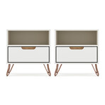 Rockefeller 1-Drawer Nightstand // Set of 2 // v1 // Off White and Nature