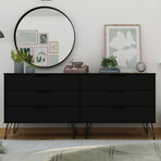 Rockefeller 6-Drawer Double Low Dresser + Metal Legs (Black)