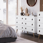 Amber Double Dresser + Faux Leather Handles (White)