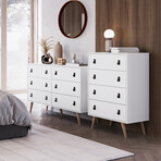 Amber Tall Dresser + Faux Leather Handles (White)