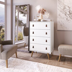 Amber Tall Dresser + Faux Leather Handles (White)