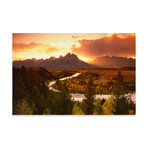 Sunset Over Teton Range With Snake River In The Foreground, Grand Teton National Park, Wyoming, USA Print On Acrylic Glass by  Adam Jones