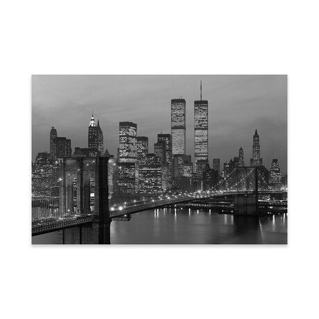 1980s New York City Lower Manhattan Skyline Brooklyn Bridge World Trade Center Print On Acrylic Glass by  Vintage Images