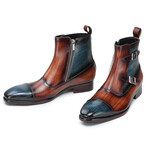 Double Monk Strap Zipper Boots // Tan & Blue (US: 7)