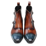 Double Monk Strap Zipper Boots // Tan & Blue (US: 9)