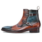 Double Monk Strap Zipper Boots // Tan & Blue (US: 7)