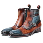 Double Monk Strap Zipper Boots // Tan & Blue (US: 8)