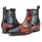 Double Monk Strap Zipper Boots // Tan & Blue (US: 8)