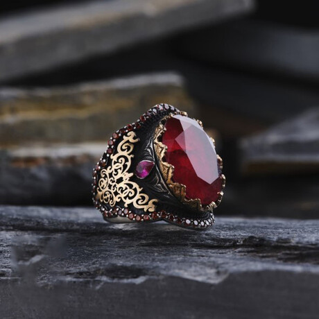 Red Paraiba Silver Ring // Black + Gold + Red (9)