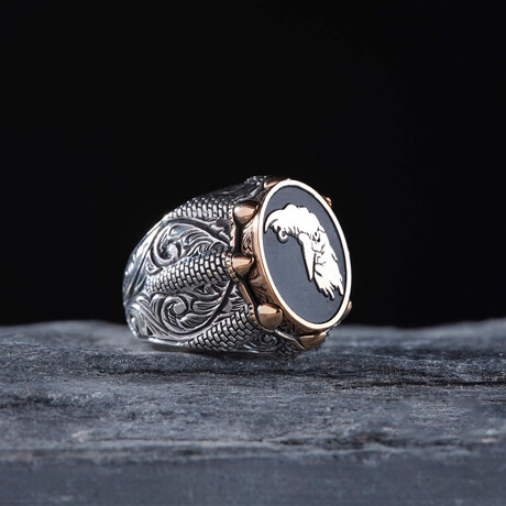 Eagle Silver Men's Ring // Silver + Bronze + Black (9)