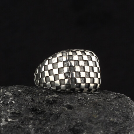 Patterned 925 Sterling Silver Men's Ring // Silver + Black (9)