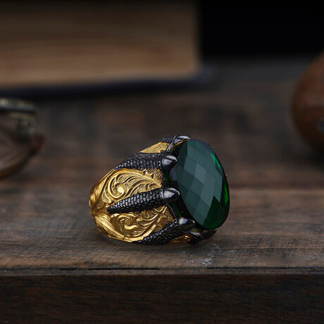 Green  Silver Men's Ring Model // Gold + Black + Green (9)