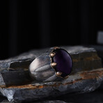 Amethyst Stone Silver Men's Ring // Silver + Bronze + Purple (9)