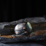 Labradorite Stone Silver Men's Ring // Silver + Bronze + Blue (9)