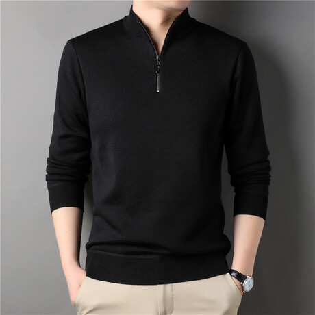 Heathered Quarter Zip Sweatshirt // Black (XS)