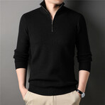 Ribbed Quarter Zip Sweatshirt // Black (XL)