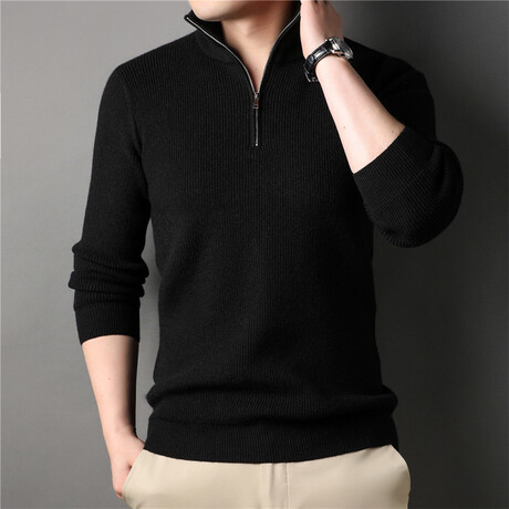 Ribbed Quarter Zip Sweatshirt // Black (XL)