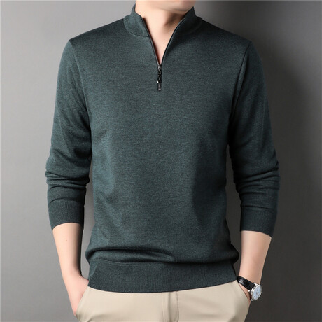 Heathered Quarter Zip Sweatshirt // Forest Green (XS)