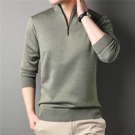 Heathered Quarter Zip Sweatshirt // Green (XS)