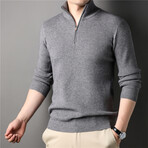 Ribbed Quarter Zip Sweatshirt // Light Grey (2XL)