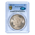 1883-CC Morgan Silver Dollar // PCGS & CAC Certified MS66+ // Wood Presentation Box