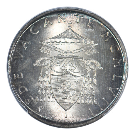 1958 500 Lire Vatican City Silver // Sede Vacante // PCGS MS67 // Deluxe Collector's Pouch