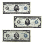 1914 $5, $10, $20 Large-Size Federal Reserve Notes // Set of 3 // Lightly Circulated