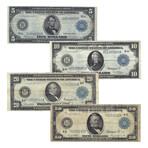 1914 $5, $10, $20 & $50 Large-Size Federal Reserve Notes // Set of 4 // Lightly Circulated