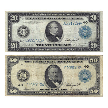 1914 $20 & $50 Large-Size Federal Reserve Notes // Set of 2 // Lightly Circulated