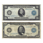 1914 $20 & $50 Large-Size Federal Reserve Notes // Set of 2 // Lightly Circulated