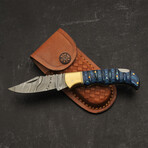 4" Closed Blue Grooved Damascus Lockback