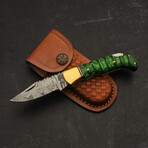 4" Closed Green Grooved Damascus Lockback