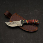 8" Buffalo Horn Twisted Wood Damascus Clip Blade (Red Handle)