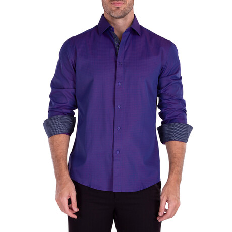 Square Microprint Long Sleeve Dress Shirt // Purple (XS)