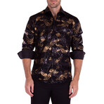 Greek Criss-Cross Metallic Long Sleeve Dress Shirt // Black (M)