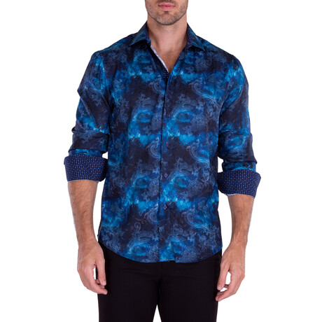 Subtle Fog Paisley + Silk Texture Long Sleeve Dress Shirt // Navy (XS)