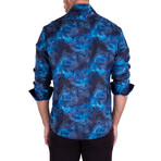 Subtle Fog Paisley + Silk Texture Long Sleeve Dress Shirt // Navy (XS)