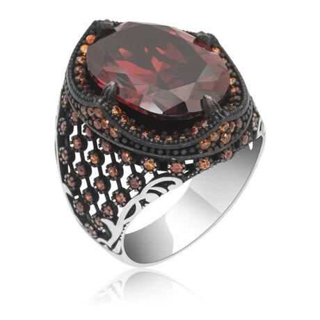 925 Sterling Silver Garnet Stone Men's Ring (6.5)