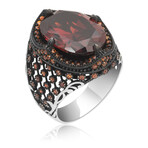 925 Sterling Silver Garnet Stone Men's Ring (10.5)