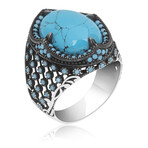 925 Sterling Silver Turquoise Stone Men's Ring V2 (6.5)
